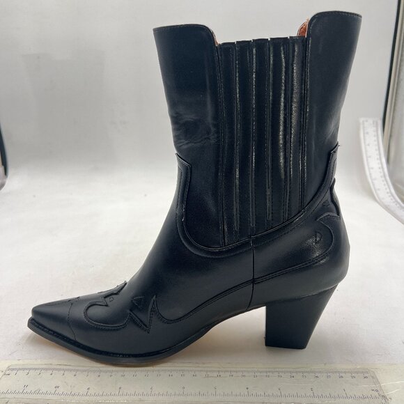 Shoes - Black Women's Cowboy Boots Ankle Booties – Stylish Pointed Toe Mid Heel Boots